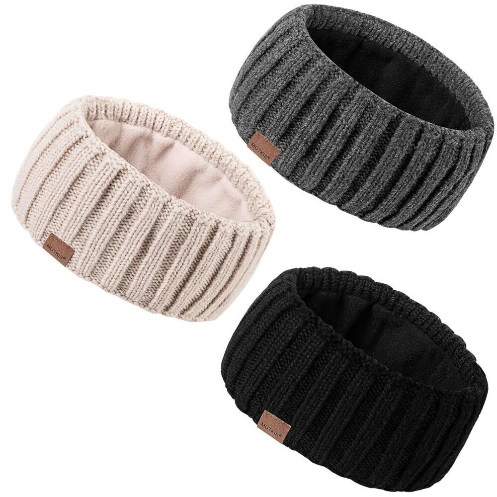 Winter Headbands Women 3 Pack Wool Fleece Lined Warm Ear Muffs for Cold Weather